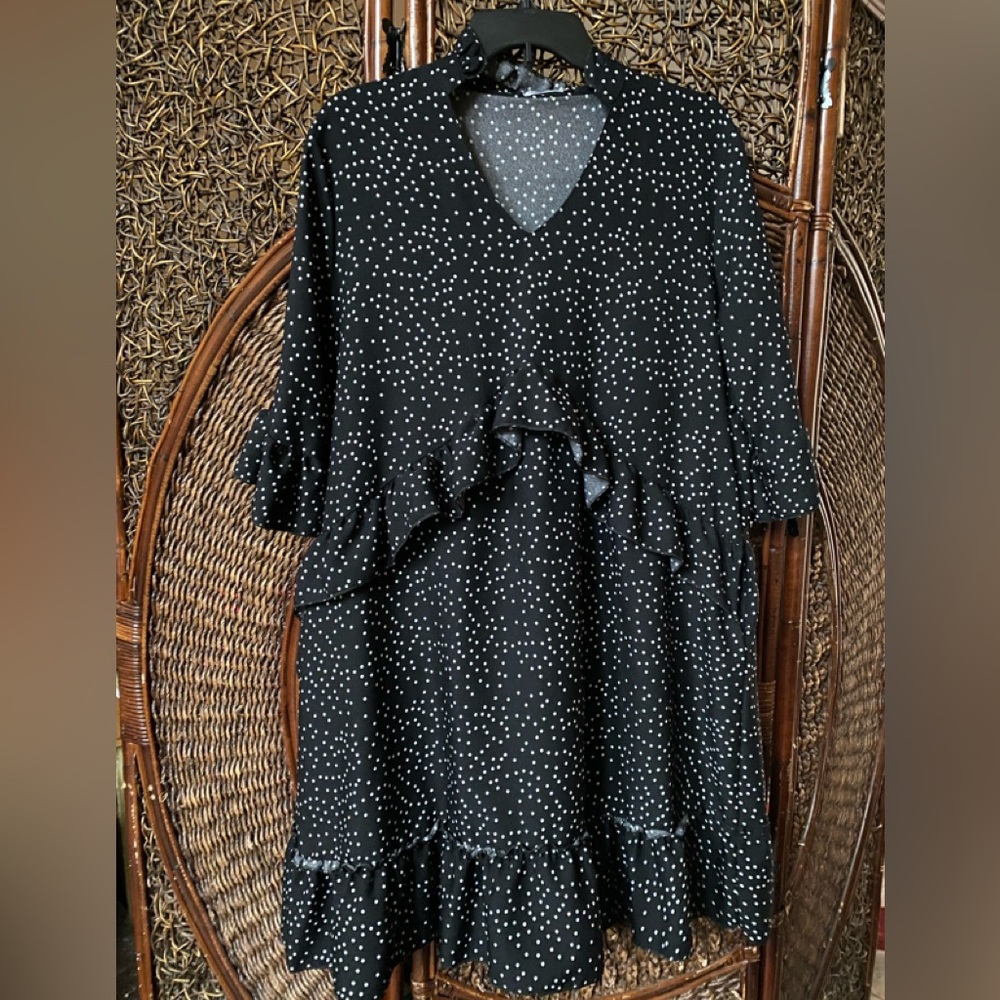 Nagoo Black Polka Dot Ruffle Dress S XL
